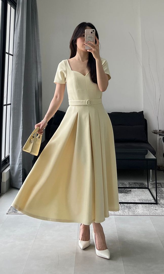 Empire Dress in Butter Yellow