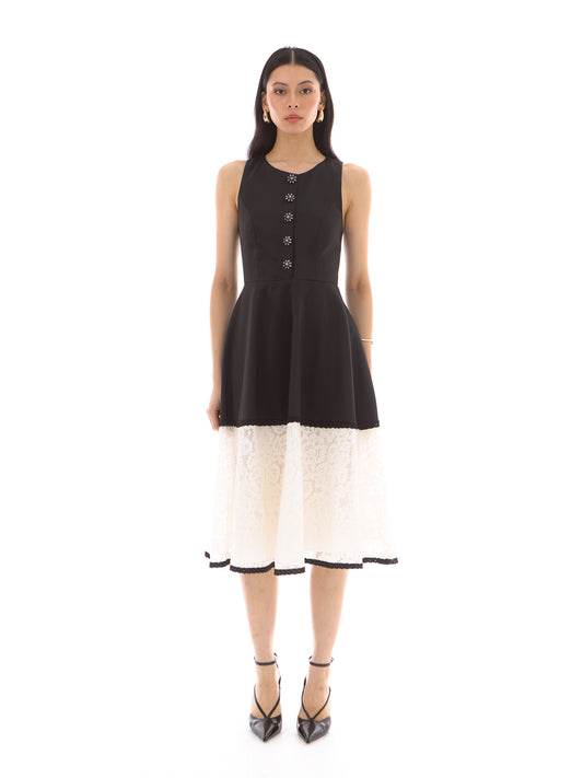Meredith Dress in Black/White